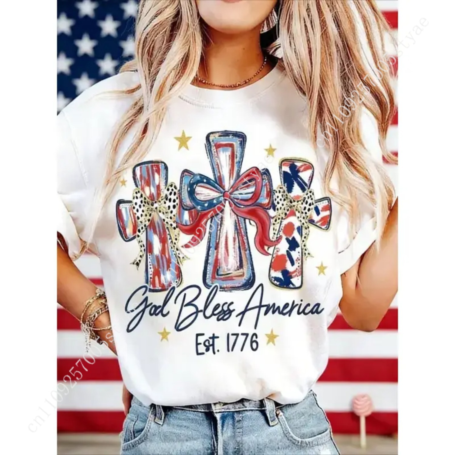 Quilt Cotton Summer - Tanrı Amerika'yı Korusun Kadın T-shirt 250