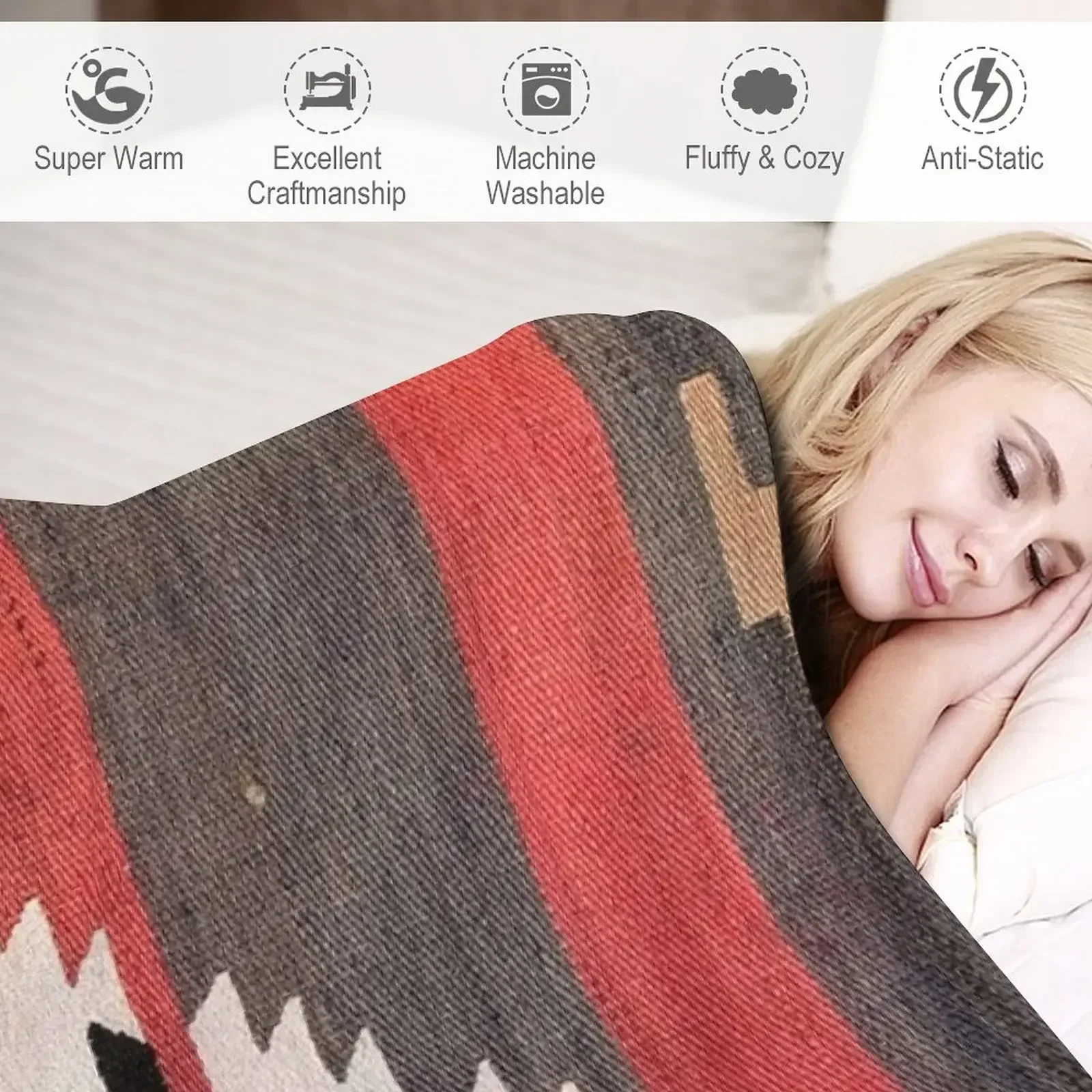 Geometrik Vintage Türk Kilimi, - Home Textiles Luxury incelemesi ve fiyatı